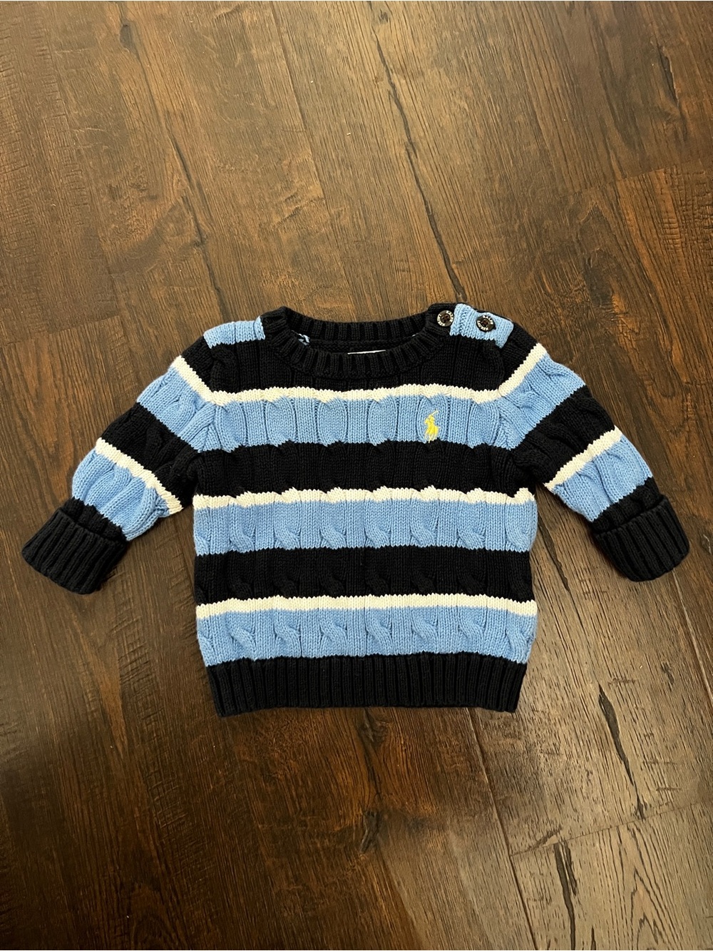 Ralph Lauren Navy, Light Blue & White Striped Baby Cable Knit Sweater